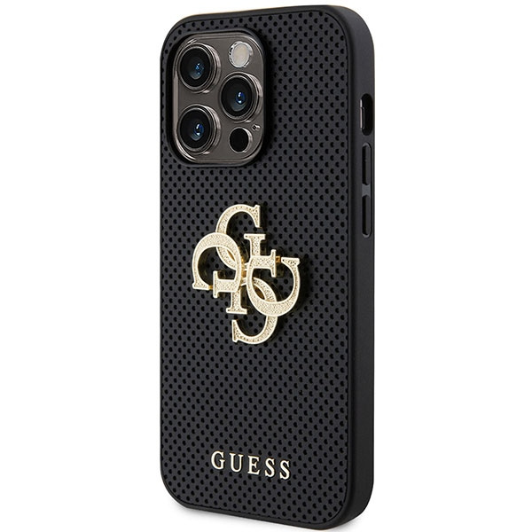 Guess GUHCP15LPSP4LGK iPhone 15 Pro 6.1" schwarz/schwarz hartcase Leder Perforiert 4G Glitter Logo