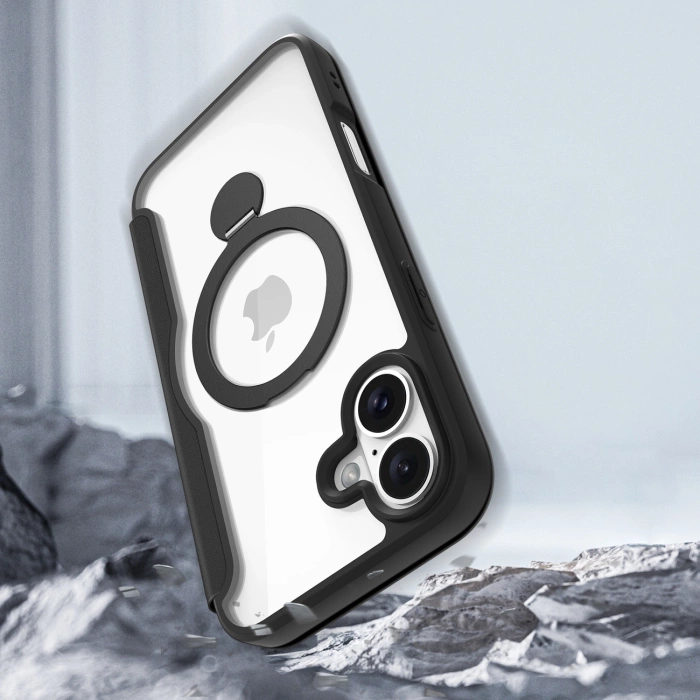 Dux Ducis Skin X Pro iPhone 16 Hülle mit MagSafe, Flip und Stand – Schwarz