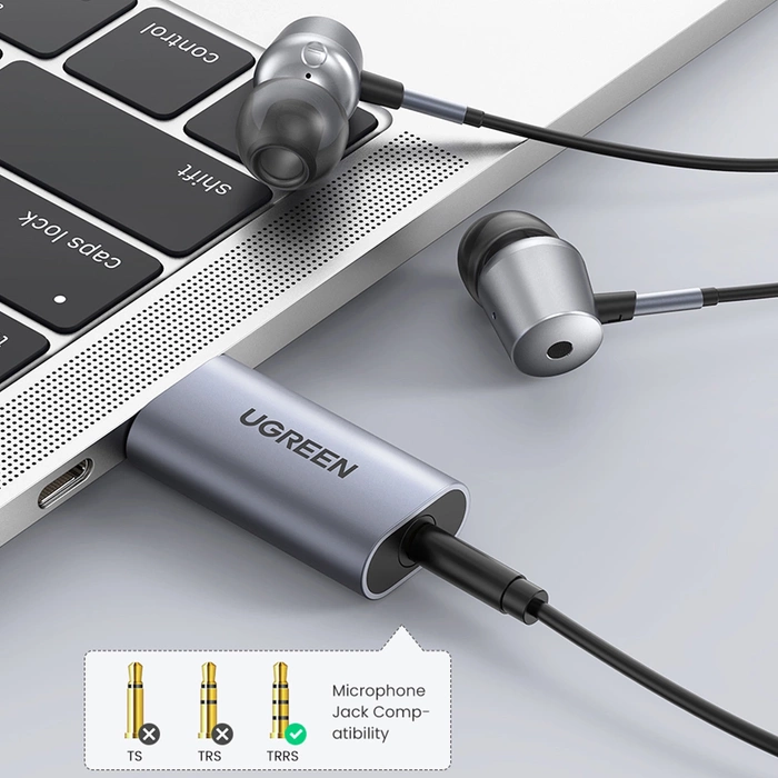 Adaptér UGREEN USB na minijack 3,5 mm audio CM383 AUX sivý