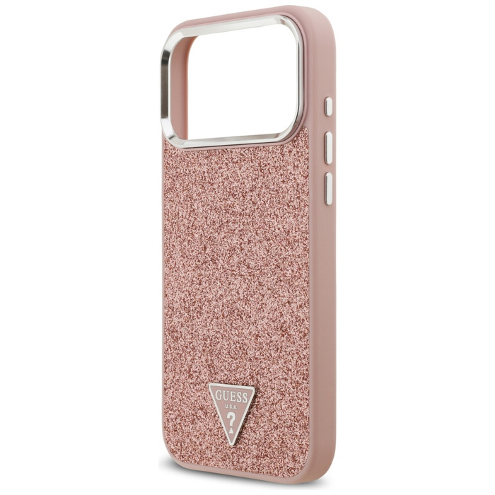 Etui Guess Glitter Triangle Logo MagSafe do iPhone 17 Pro Max różowy