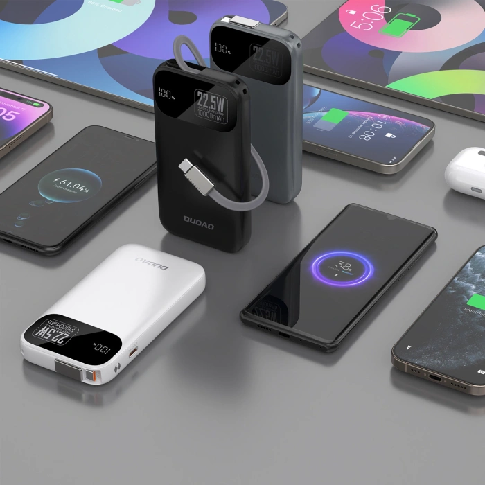 Powerbank Dudao K31 10000 mAh 22,5W PD z wbudowanym kablem - czarny