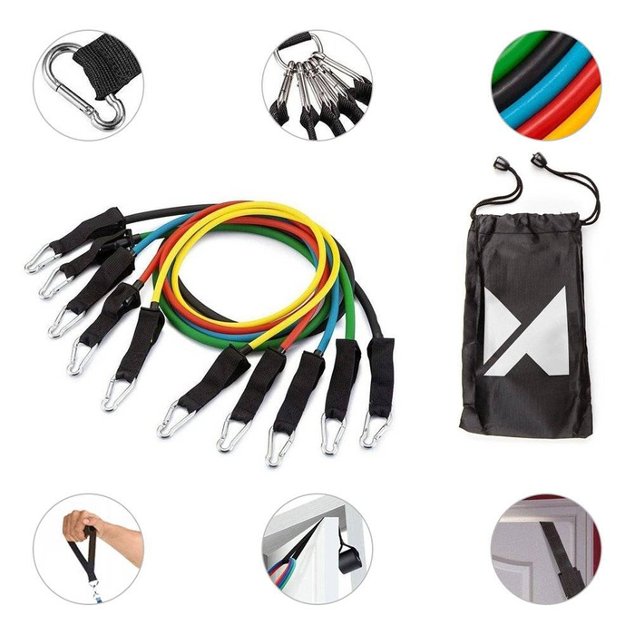 Wozinsky 11 Pack Exercise Resistance Bands with Handles Exercise Stretch Fitness Home Set Include 5 Stackable Exercise Bands with Carry Bag (WRTS5-01)