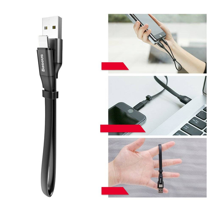 Baseus Nimble Flat Portable USB / Lightning Cable with Buckle 2A 0,23M black (CALMBJ-B01)