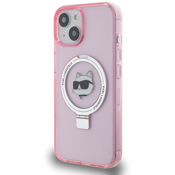 Cover Karl Lagerfeld KLHMP15SHMRSCHP iPhone 15 6,1" rosa/rosa durocase Anello Stand Choupette Head MagSafe Case
