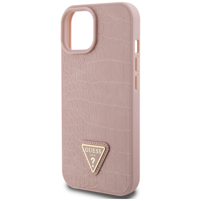 Hülle Guess GUHCP15SPCRTHCP iPhone 15 6.1" rosa/rosa hartcase Croco Dreieck Metall Logo Case