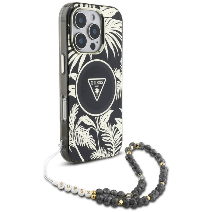 Etui Guess Palm Trees Triangle Pearl      Strap MagSafe do iPhone 16  Pro Max czarny