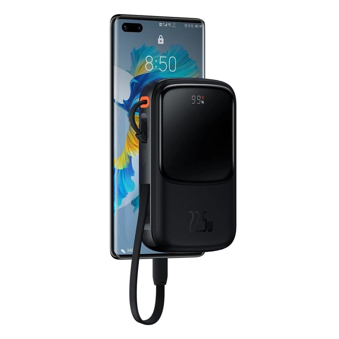 [RETURNED ITEM] Powerbanka Baseus Qpow Digital Display s rychlým nabíjením 10000mAh 22,5W QC/PD/SCP/FCP s vestavěným USB-C kabelem černá