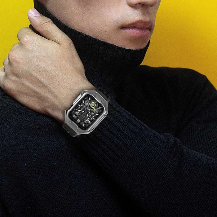 [B WARE] Kingxbar CYF136 2in1 Rugged Case für Apple Watch SE, 6, 5, 4 (44 mm) Edelstahl mit Armband Silber