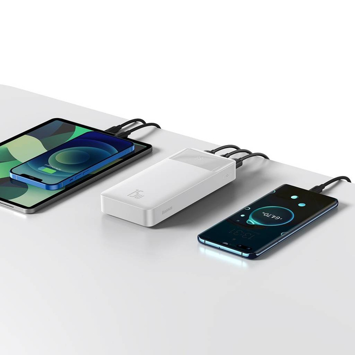 Baseus Bipow Fast Charging Power Bank 20000mAh 15W bílá (Overseas Edition) + USB-A - Micro USB 0,25m kabel bílý (PPBD050102)