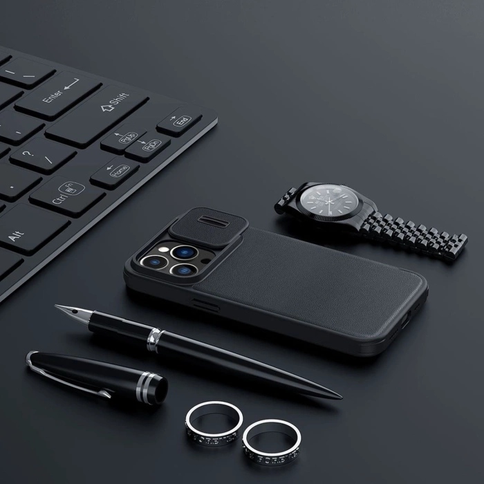 Etui Nillkin Qin Cloth Pro Case etui do iPhone 14 Pro Max osłona na aparat kabura pokrowiec obudowa z klapką niebieski