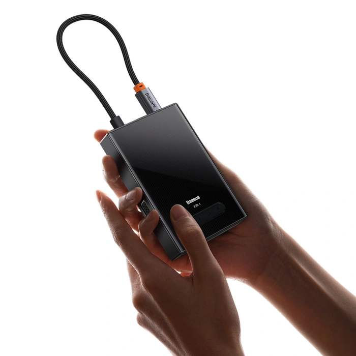 Hub USB-C 8w1 Baseus PioneerJoy HDMI 4K@60Hz + HDMI 4K@30Hz + DisplayPort 8K@30Hz + VGA + 2 x USB-A 3.0 + 2 x USB-C - szary