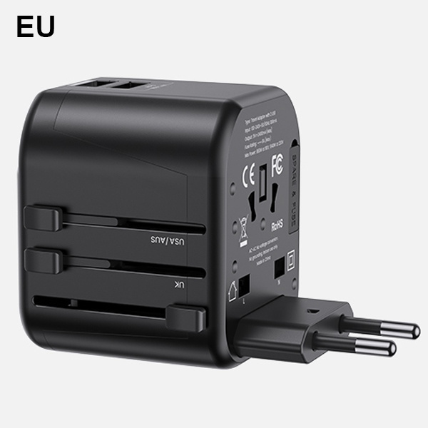 Nabíječka USAMS. 2xUSB T55 12W adaptér 4v1 US/AU/EU/UK černý/černý CC173TC01 (US-CC173) Cestovní nabíječka Univesal