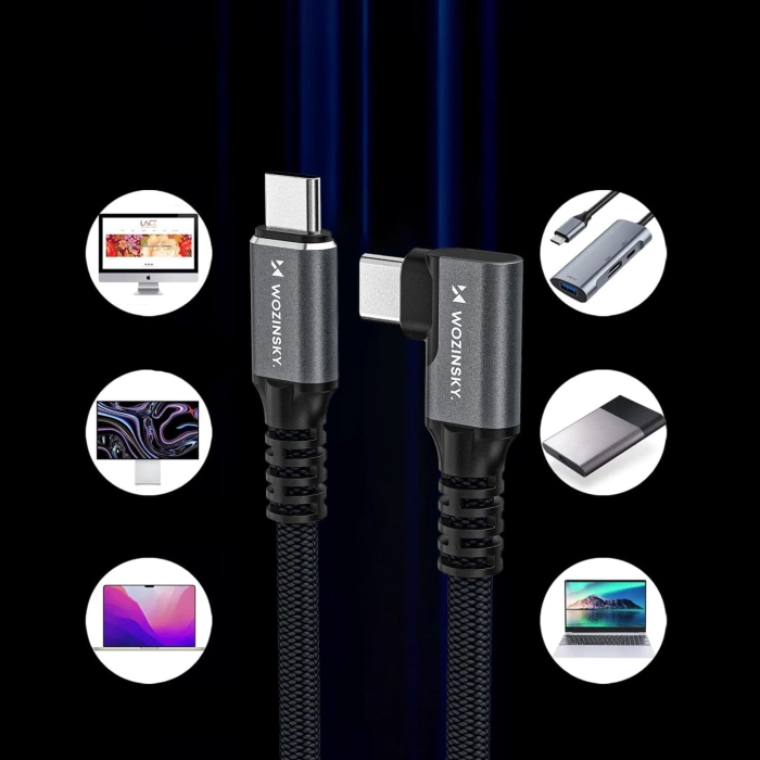 Kabel kątowy Wozinsky WPS1-UY41S USB-C Thunderbolt 4 240W 1,5m 4K - czarny