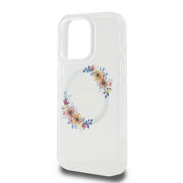 Etui Guess iPhone 16 Pro 6.3" przeźroczysty/transprent hardcase IML Flowers Wreath MagSafe