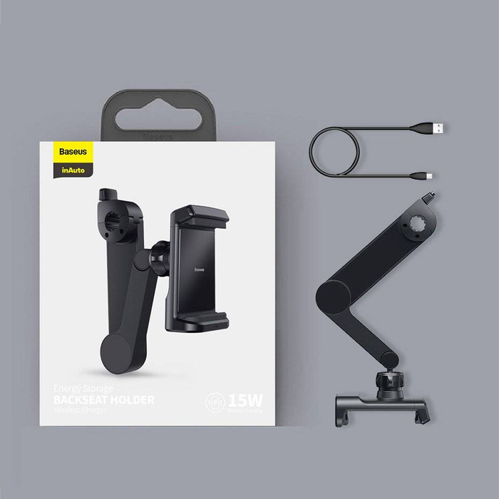 Supporto per telefono veicolare Baseus sul poggiatesta con caricatore wireless Qi integrato 15W nero (WXHZ-01)