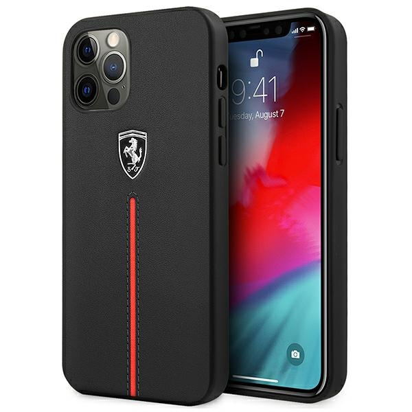 Hülle Ferrari FEOMSHCP12LBK iPhone 12 Pro Max schwarz/schwarz Hardcase Off Track Leder Nylon Stripe