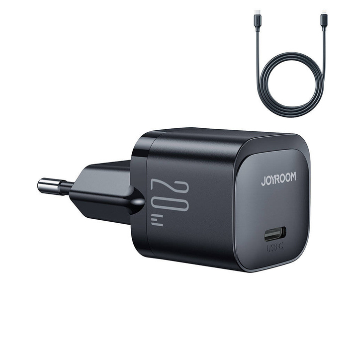 Mini USB C Charger 20W PD with USB C Cable - Lightning Joyroom JR-TCF02 | black