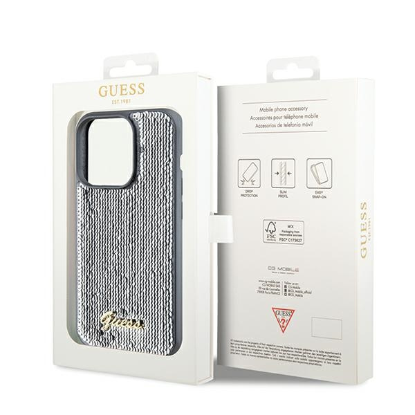 Etui Guess GUHCP14LPSFDGSS iPhone 14 Pro 6.1" srebrny/silver hardcase Sequin Script Metal Case
