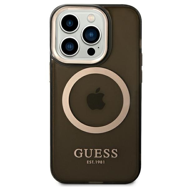 Case Guess GUHMP14XHTCMK iPhone 14 Pro Max 6.7" black/black hard case Gold Outline Translucent MagSafe