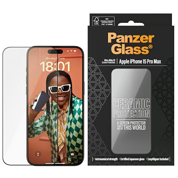 PanzerGlass Ceramic Protection iPhone 15Pro Max 6.7" Ultra-Wide-Fit Screen Protection Easy Aligner Included 2840