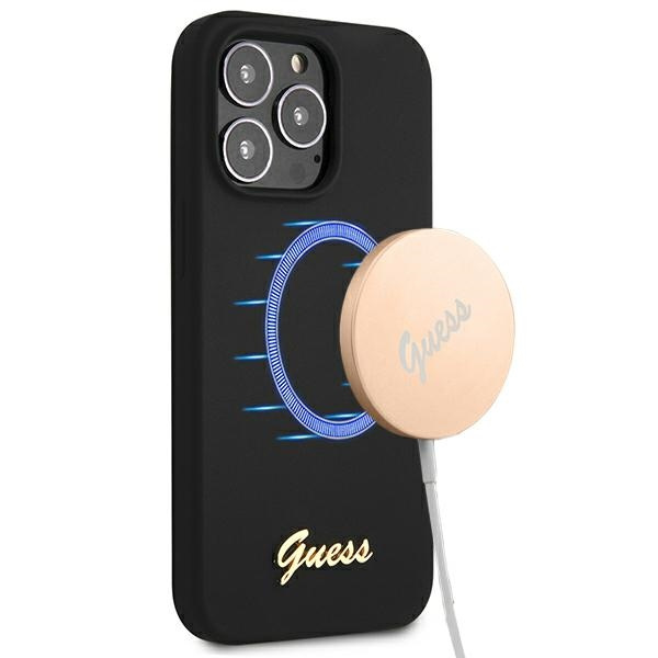 Hülle GUESS Apple iPhone 13 Pro Max Silikon Script Gold Logo Schwarz Hartcase