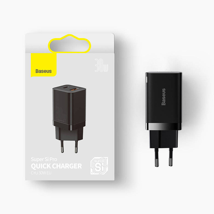 Rýchla Nabíjačka Baseus Super Si Pro USB / USB typu C 30 W napájanie Quick Charge čierna (CCSUPP-E01)