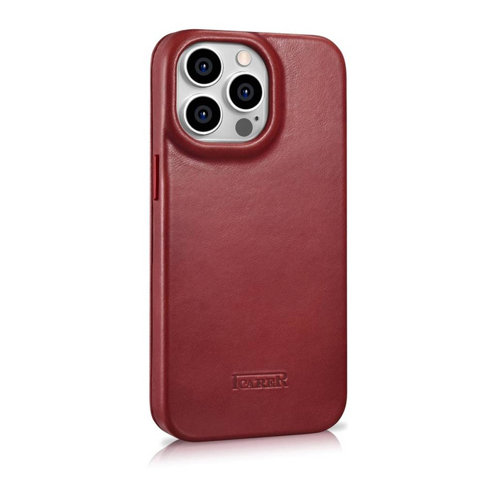 iCarer CE Oil Wax Premium Leather Folio Case Kožené pouzdro pro iPhone 14 Pro Flip Magnetic MagSafe Red (AKI14220706-RD)