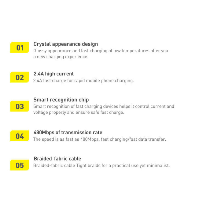 Baseus Crystal Shine Series kabel USB kabel pro rychlé nabíjení a přenos dat USB Typ A - Lightning 2,4A 2m fialový (CAJY000105)