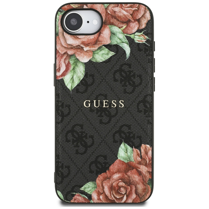 Etui Guess 4G Flowers Print MagSafe do   iPhone 16e czarny