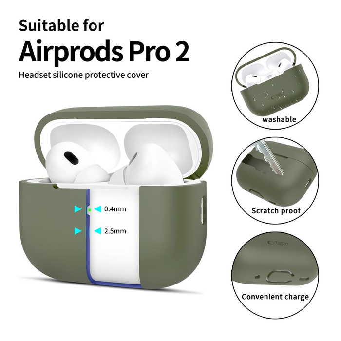 TECH-PROTECT SILICONE APPLE AIRPODS PRO 1 / 2 OLIVE GREEN