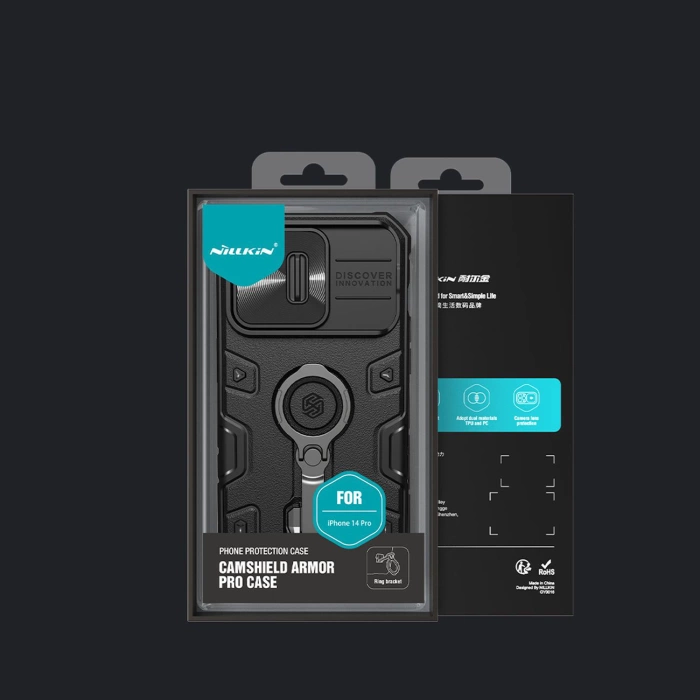 Nillkin CamShield Armor Pro Case etui iPhone 14 Pro pancerny pokrowiec z osłoną na aparat ring podstawka niebieskie