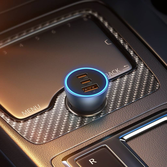 Cargador de coche Baseus Golden Contactor Pro USB-A + 2x USB-C 65W azul (CGJP010003)