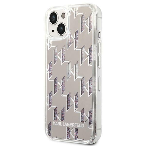 Hülle KARL LAGERFELD Apple iPhone 14 Plus Liquid Glitter Monogramm Silber Hartcase