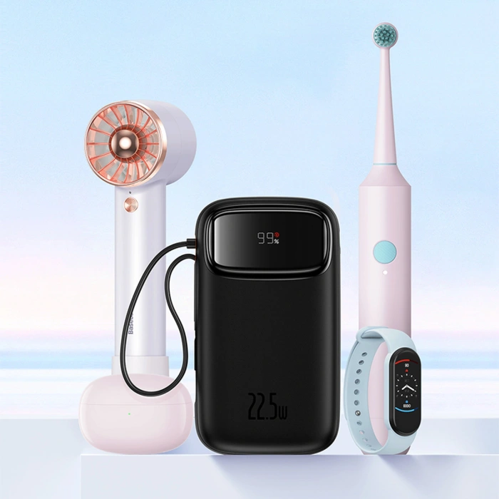 Powerbank Baseus Qpow2 20000mAh 22,5W z podwójnym kablem z wyświetlaczem cyfrowym + kabel Baseus Simple USB-C 3A 0,3m (czarny) - czarny