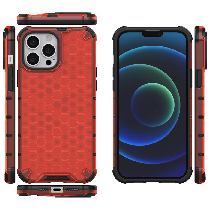 Honeycomb Case armor cover with TPU Bumper for iPhone 13 Pro Max red