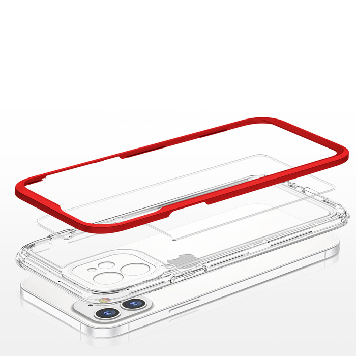 Custodia trasparente 3in1 per iPhone 12 con cornice in gel rossa