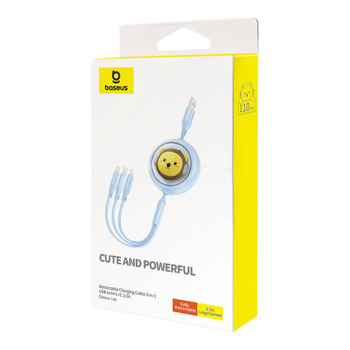 Charging Cable 3w1 Baseus USB to USB-C, USB-M, Lightning 3,5A, 1,1m (blue)