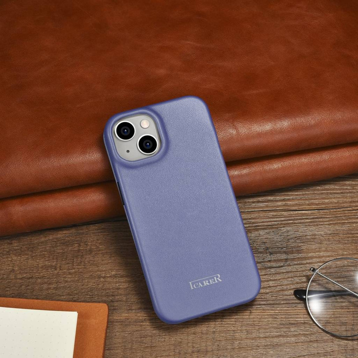 iCarer CE Custodia Folio in Pelle Premium per iPhone 14 Plus Flip Magnetic MagSafe Viola Chiaro (WMI14220715-LP)