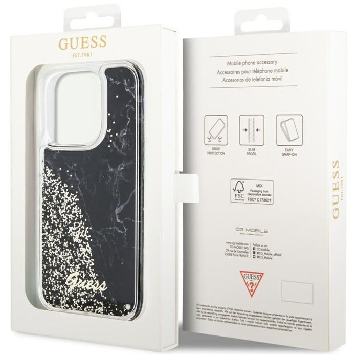 Funda Guess GUHCP14LLCSGSGK iPhone 14 Pro 6.1" negro/negro durocase Liquid Glitter Mármol Case