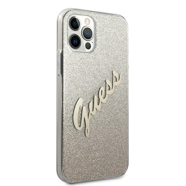 Pouzdro GUESS Apple iPhone 12 12 Pro Glitter Gradient Script GUHCP12MPCUGLSGO Zlaté pevné pouzdro