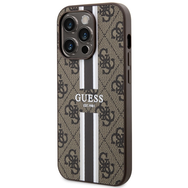 Case Guess GUHMP14LP4RPSW iPhone 14 Pro 6.1" brown/brown hardcase 4G Printed Stripes MagSafe Case