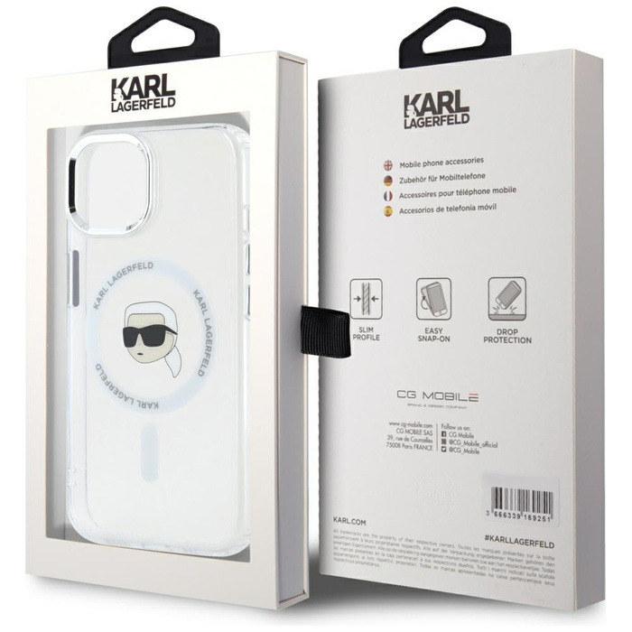 Etui Karl Lagerfeld IML Metal Karl Head   MagSafe do iPhone 15 Plus biały