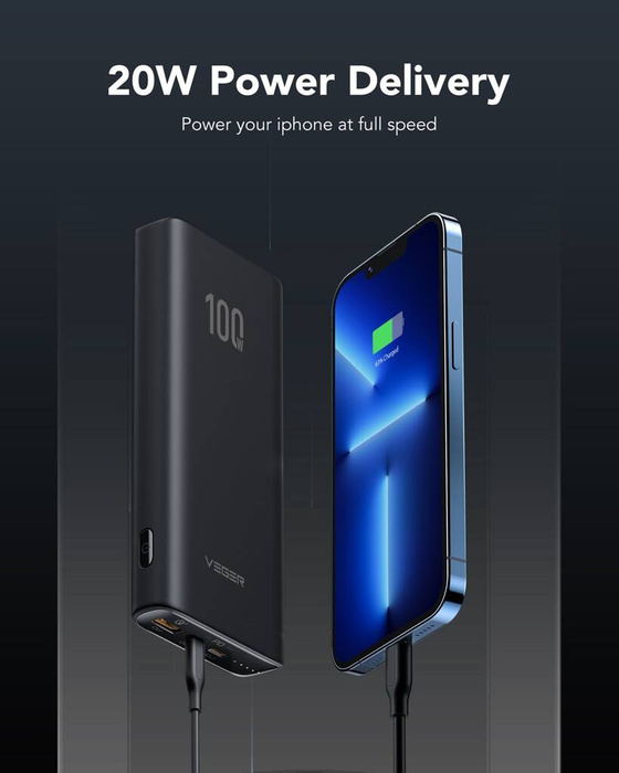 Powerbank Veger T100 (W2032C-100) PD QC3.0 5A 100W 20000 mAh czarny