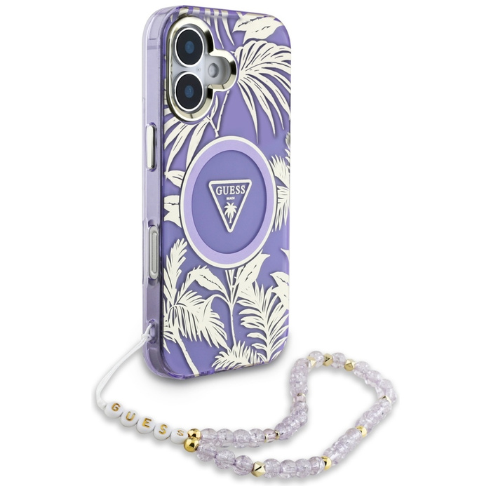 Etui Guess Palm Trees Triangle Pearl      Strap MagSafe do iPhone 16 fioletowy