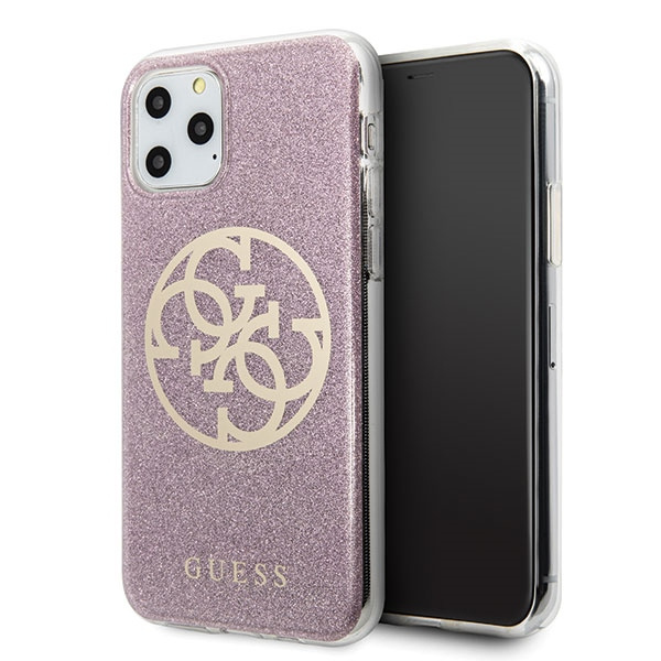  Guess  11 Pro Max Funda rígida rosa 4G Círculo Glitter