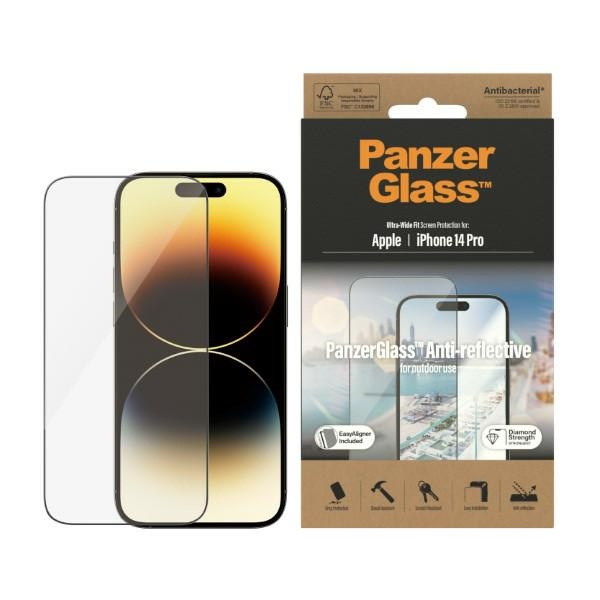 PanzerGlass Ultra-Wide Fit iPhone 14 Pro 6.1" Screen Protection Anti-reflective Antibacterial Easy Aligner Included 2788