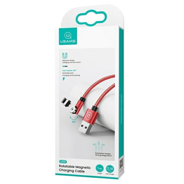 Geflochtenes magnetisches Kabel USAMS Apple Lightning 2.1A Schnellladung 1m Einstellbarer Winkel U59 SJ472USB02 US-SJ472 Rot