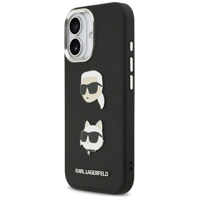 Etui Karl Lagerfeld FW Grained Karl &    Choupette Heads Pins & Logo do iPhone 17 czarny