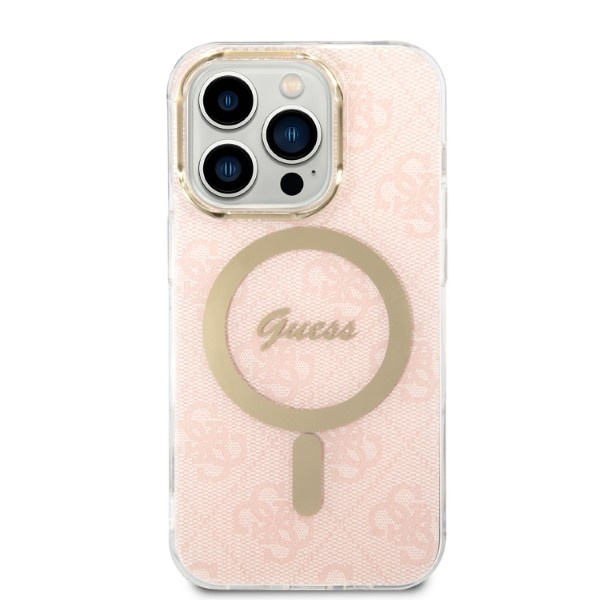 Kit Hülle Guess Case+ Ladegerät iPhone 14 Pro 6.1" rosa/rosa hart case 4G Print MagSafe