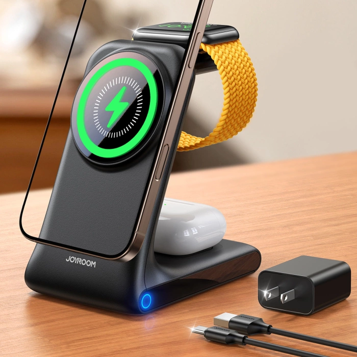 Joyroom JR-W15 Wireless Charger 3 in 1 Charging Station with MagSafe - Black